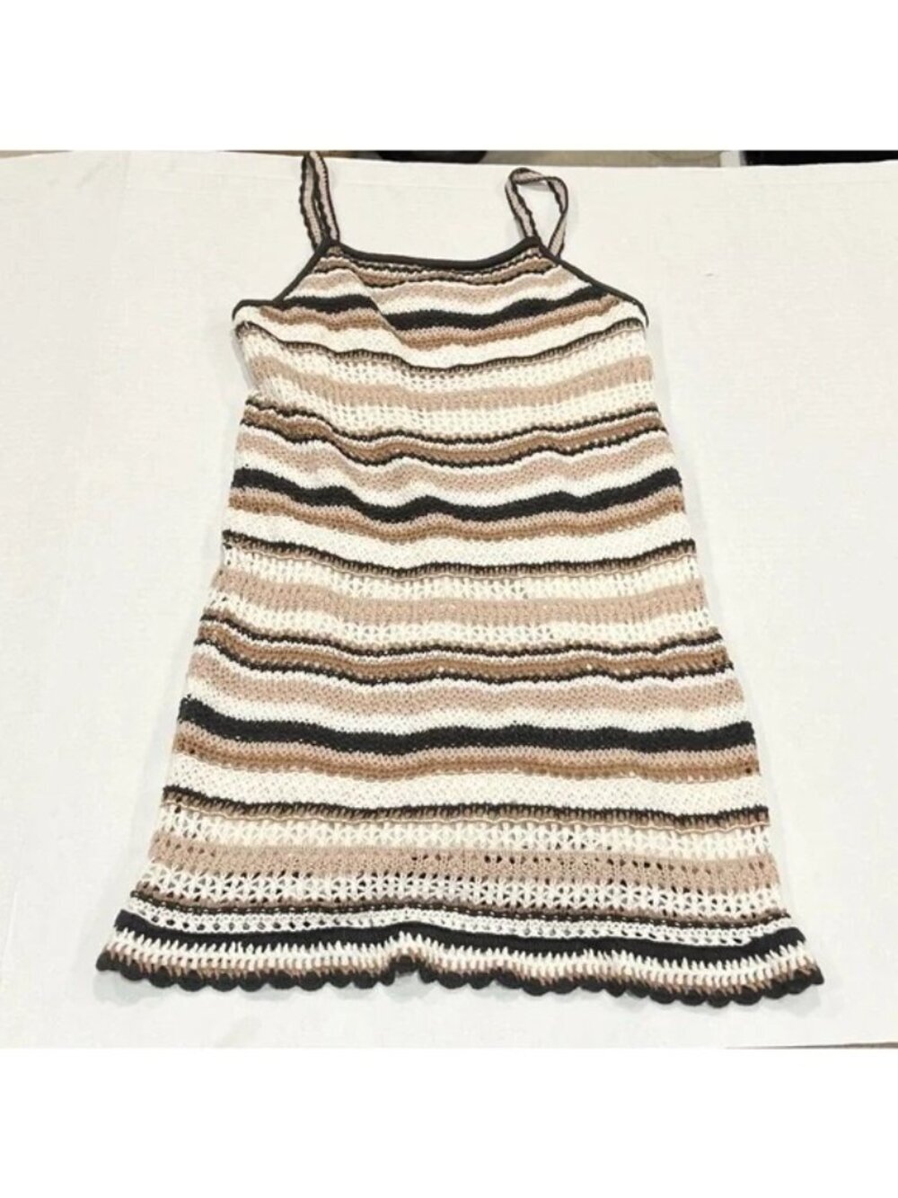 American Eagle Outfitters Brown Crochet Stripe Sleeveless Dress - Picture 6 of 7